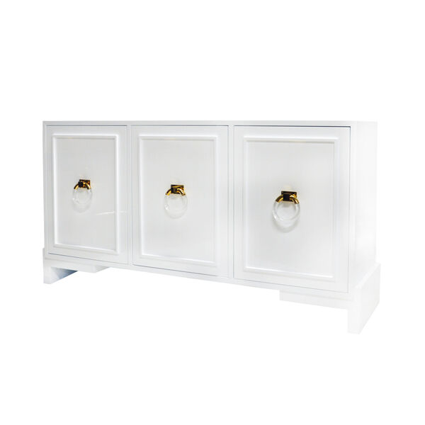 Glossy White Lacquer and Polished Brass 68-Inch Chest, image 5